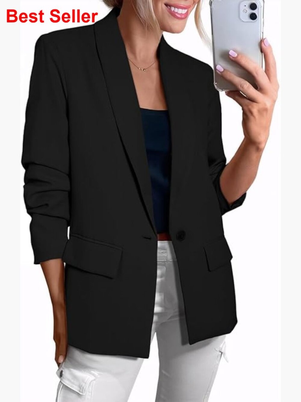 Polyester Long Sleeve Blazer Open Front Business Casual Slim Fit